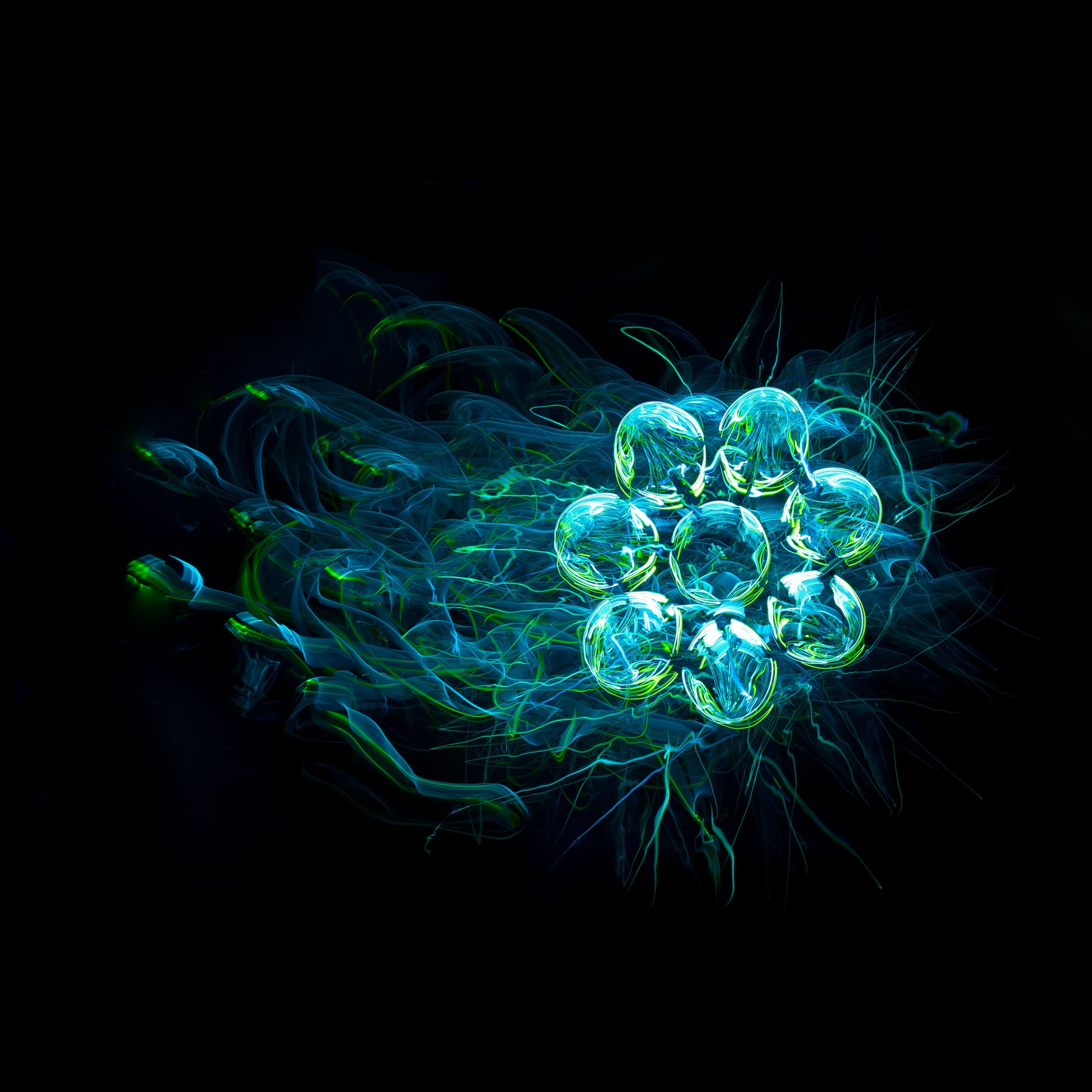 Abstract molecular cluster with glowing neon strands